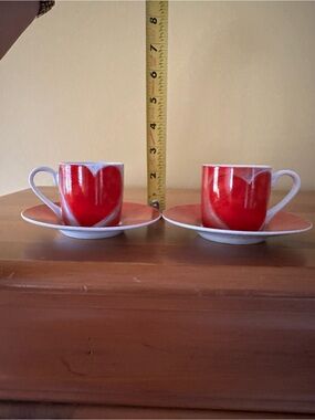 Made in Germany, Red Heart Espresso Cup and Saucer Set by Konitz
